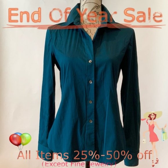 Theory Tops - Theory Teal Long Sleeve Button Down Shirt Size M